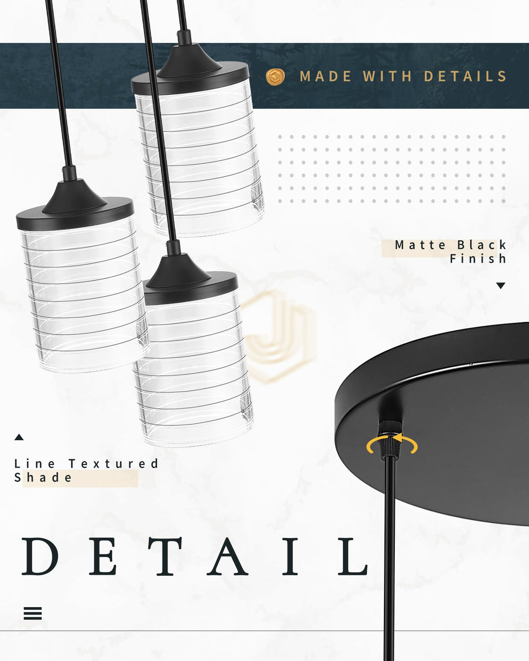 JAZAVA 3-Light Black Pendant Light Fixtures, Modern LED Hanging Light, 24W 3000/4500/6000K Kitchen Island Light for Dining Room Bedroom Hallway Entrance, PL106BK Retail $99.00