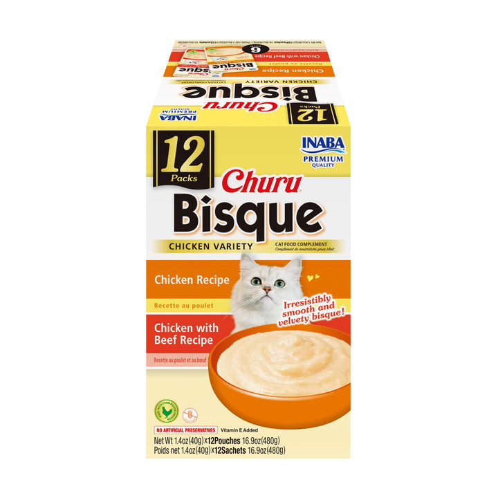 INABA Churu Bisque for Cats, Creamy Lickable Purée Side Dish with Vitamin E, 1.4 Ounces per Pouch, 12 Pouches, Chicken Variety Retail $14.99