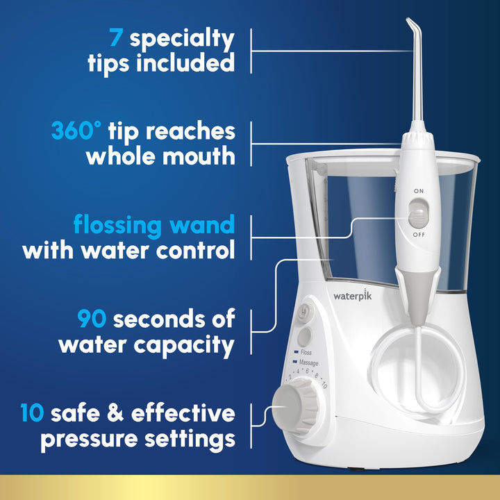 Waterpik Aquarius Water Flosser For Teeth Cleaning, Gums, Braces, Dental Care, Electric Power With 10 Settings, 7 Tips For Multiple Users And Needs, ADA Accepted, White WP-660, Packaging May Vary