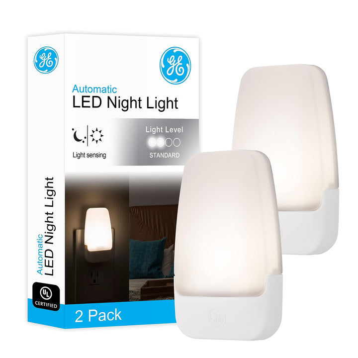 GE LED Night Light, Plug-in, Dusk to Dawn Sensor, Warm White, Ambient Lighting, Ideal Kids Adults Nightlight for Bedroom, Bathroom, Nursery, Hallway, Kitchen, 30966, 2 Pack Retail $11.99