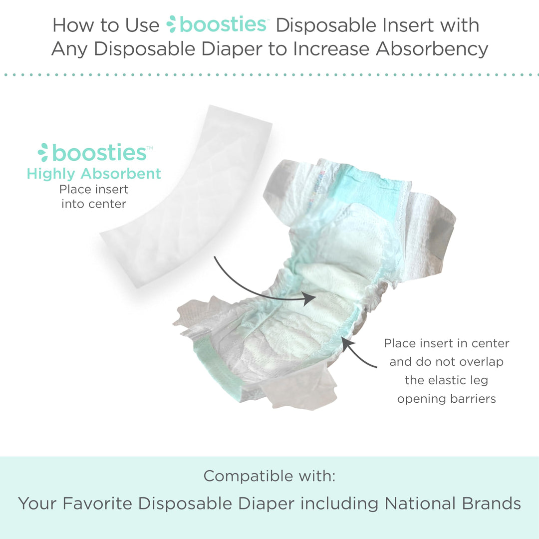 Overnight Diaper Leak Stopper, Super Boosties Disposable Inserts, Use with Pampers Sizes 4-6, Honest Hybrid Diaper Cover Sz Medium/Large, Amazing Baby Cover Sz 3/4, 4.3x13 in, 30 Count