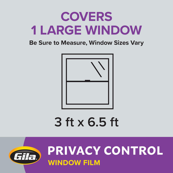 Gila Privacy Black Static Cling Residential DIY Window Film No Glue No Adhesive 3ft x 6.5ft (36in x 78in) - PB78