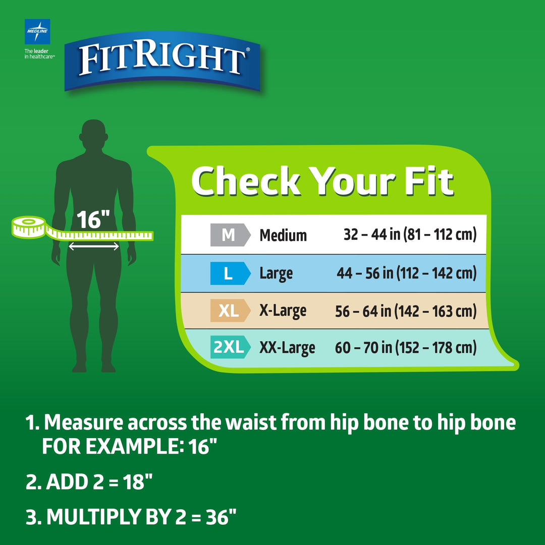 FitRight Adult Diapers, Extra+ Heavy Absorbency, XL (Waist Size 56in-64in), 20 Count, OptiFit Incontinence Briefs for Men and Women, Disposable, Moisture-Wicking, Leak Protection,