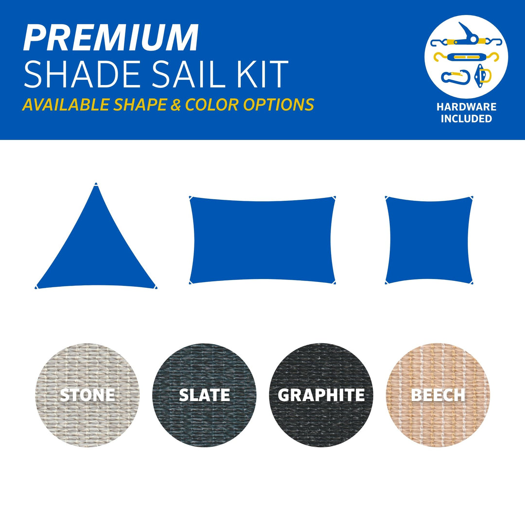 Coolaroo Premium Shade Sail Kit - 95% UV Block Commercial-Grade Luxe Matte Finish Sun Shade with Stainless Steel Hardware for Permanent Outdoor Covearage, 16ft 5in x 9ft 11in Rectangle, Beech Retail $271.16