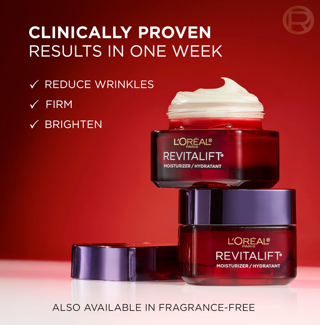 L'Oreal Paris Revitalift Triple Power Anti-Aging Face Moisturizer, Fragrance Free, Pro Retinol, Hyaluronic Acid & Vitamin C to Reduce Wrinkles, Firm & Brighten Skin, 2.55 Oz