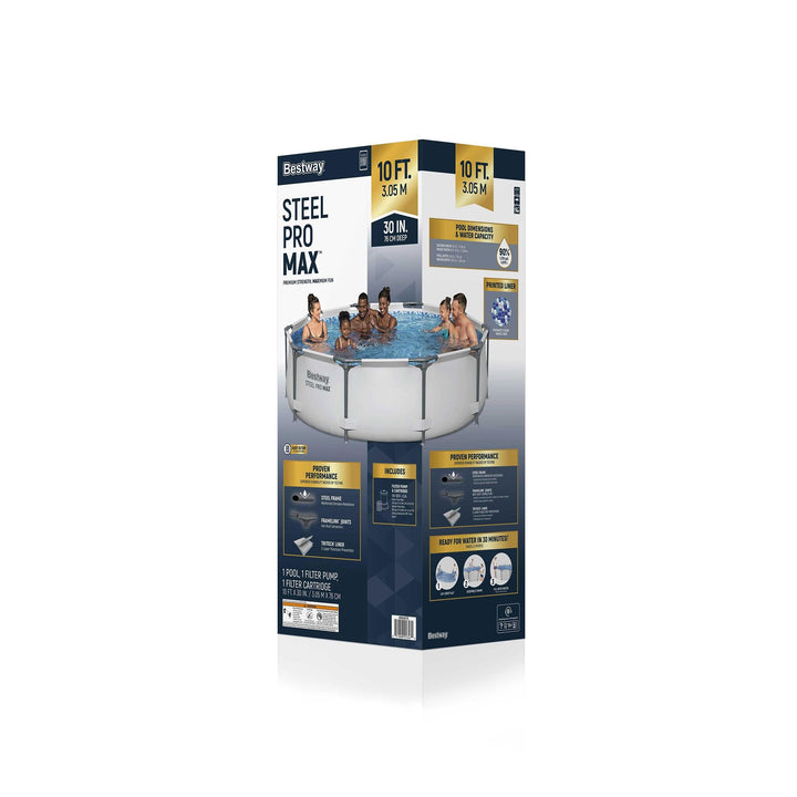 Bestway Steel Pro MAX 10' x 30" Round Metal Frame Above Ground Outdoor Backyard Swimming Pool Set with 330 Gallon Filter Pump Retail $110.16