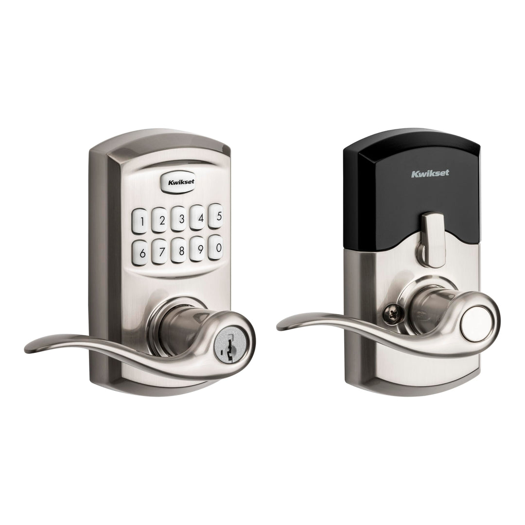 Kwikset SmartCode 917 Keypad Keyless Entry Traditional Residential Electronic Lever Deadbolt Alternative with Tustin Door Handle and SmartKey Security, Satin Nickel Retail $129.00