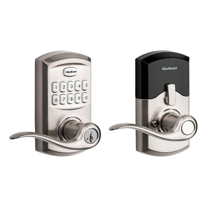 Kwikset SmartCode 917 Keypad Keyless Entry Traditional Residential Electronic Lever Deadbolt Alternative with Tustin Door Handle and SmartKey Security, Satin Nickel Retail $129.00