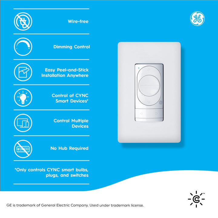 GE CYNC Dimmer Smart Switch, Wire-Free, Dimmer + White Tones Control with Bluetooth, No Wiring Required (Packaging May Vary) Retail $27.99