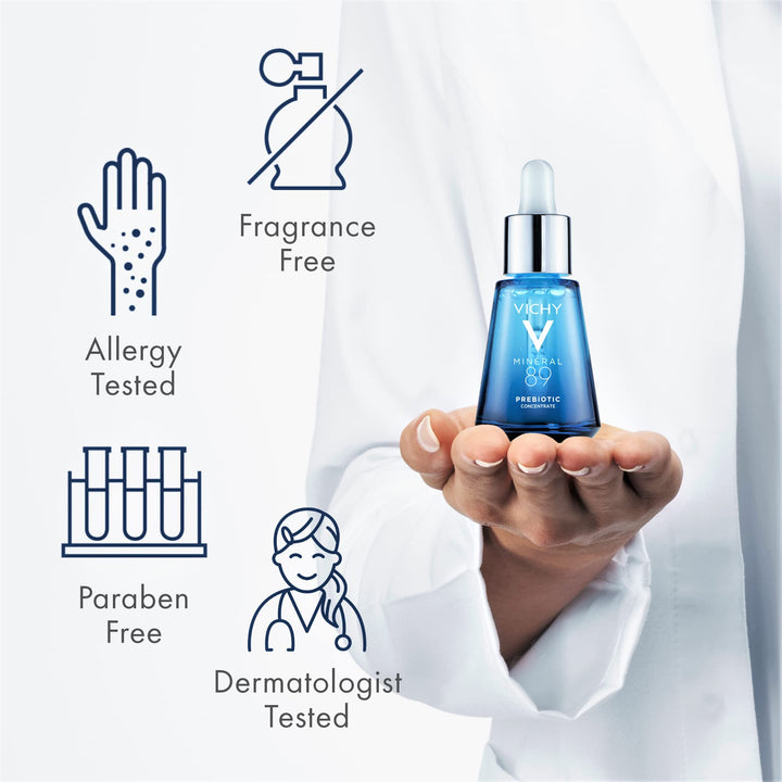 Vichy Mineral 89 Prebiotic Defense & Recovery Concentrate, Niacinamide Serum For Face, Skin Barrier Repair Seum With Antioxidants, Pore Minimizer & Hydrating Serum For Dull, Dry Skin