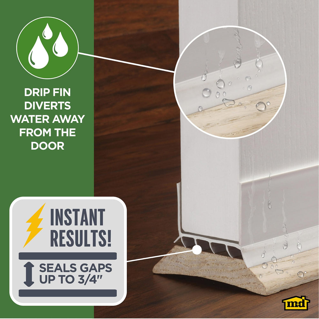 M-D Building Products 40717 Vinyl DENY™ Heavy-Duty U-Shape Slide-On Under Door Seal, Easy-to-Install, Weatherproof Seal for Doors, Bug Stopper, Effective Draft Blocker, Ideal for Home (36 Inch, White) Retail $24.92