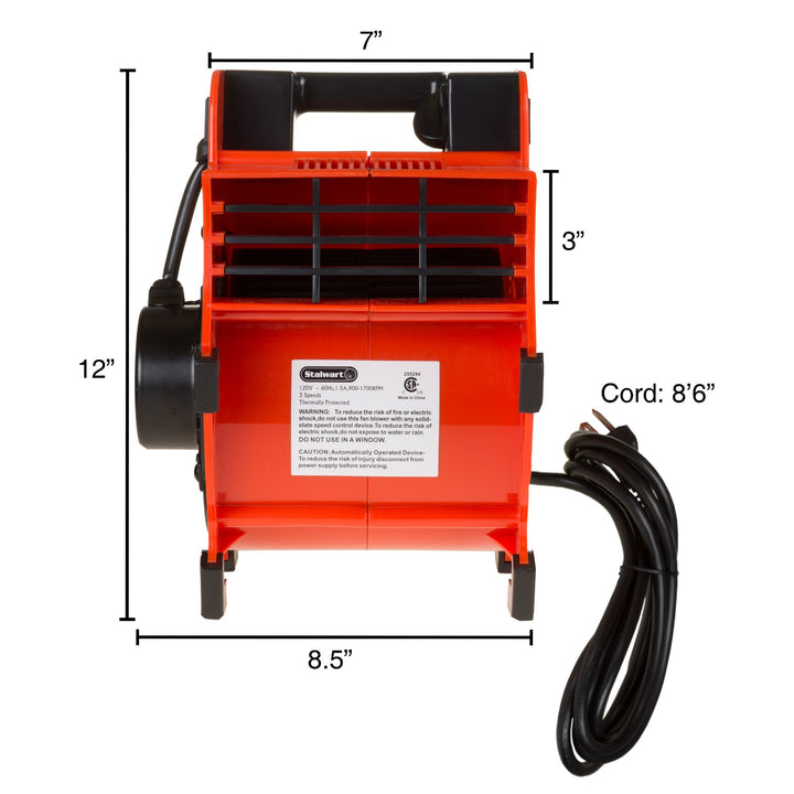 Blower Fan - 3-Speed Heavy-Duty Floor and Carpet Dryer - 1600 watts -Portable Air Mover with 4 Different Angles for Basements, Cars or Garages by Stalwart (Red) Retail $65.10