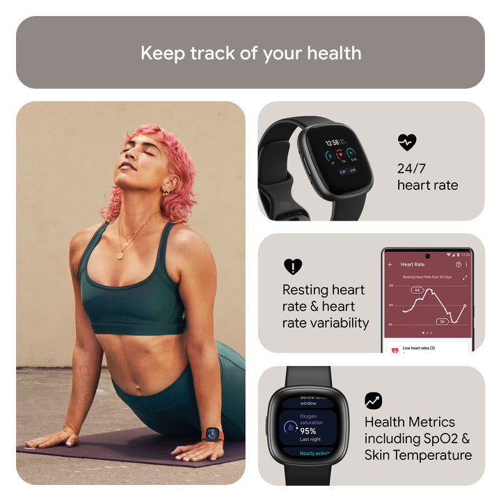 Fitbit Versa 4 Fitness Smartwatch with Daily Readiness, GPS, 24/7 Heart Rate, 40+ Exercise Modes, Sleep Tracking and more, Black/Graphite, One Size (S & L Bands Included) Retail $199.95