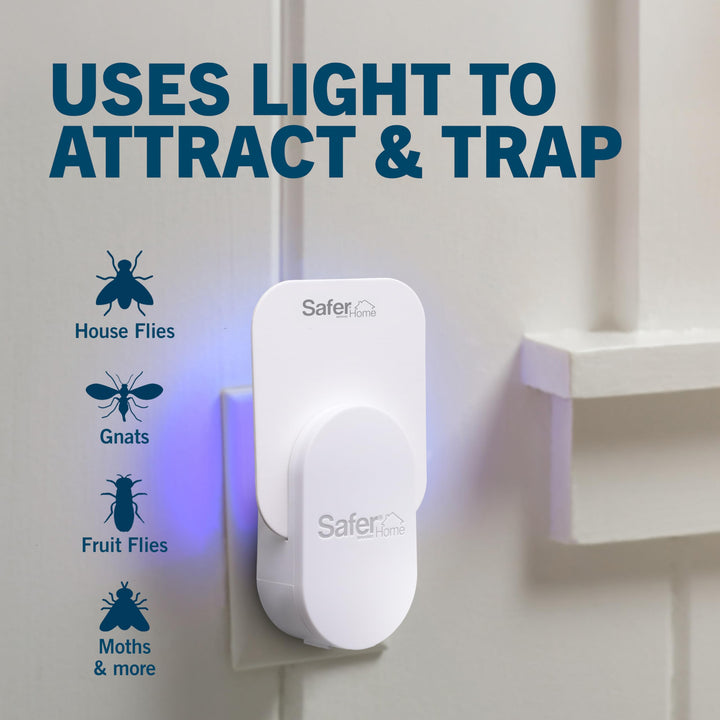 Safer Home Indoor Plug-In Fly Trap - SH502 - Effective Fruit Fly Traps for Indoors, Gnat Traps for House Indoor, 400 Sq Ft Protection - Style: 1 Device + 2 Glue Cards Retail $17.99