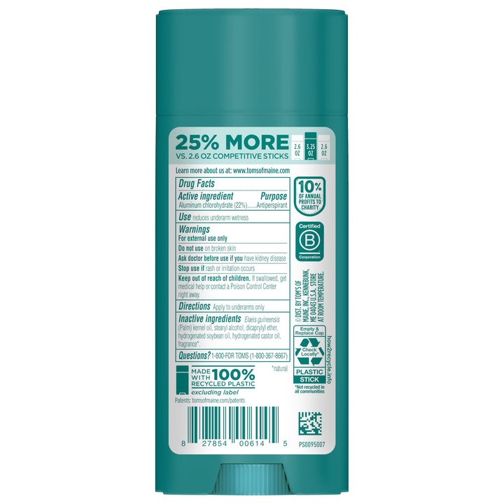 TomÃ¢â‚¬â„¢s of Maine North Woods Antiperspirant for Men and Women, No Artificial Fragrances, Dyes, or Preservatives, Baking Soda Free, 48-Hour Odor and Sweat Protection, 3.25 oz