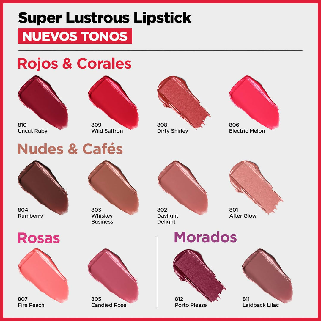 Revlon Super Lustrous Lipstick, Creamy Formula For Soft, Fuller-Looking Lips, Moisturized Feel, 810 Uncut Ruby, 0.15 oz