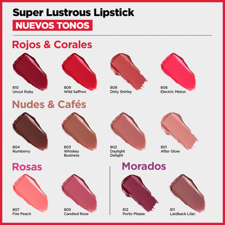 Revlon Super Lustrous Lipstick, Creamy Formula For Soft, Fuller-Looking Lips, Moisturized Feel, 810 Uncut Ruby, 0.15 oz