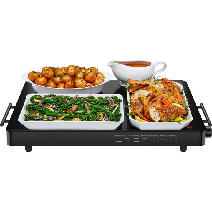 Chefman Electric Warming Tray with Adjustable Temperature Control, Perfect For Buffets, Restaurants, Parties, Events, and Home Dinners, Large 21Ã¢â‚¬Â x 16Ã¢â‚¬Â Glass-Top Surface Keeps Food Hot Ã¢â‚¬â€œ Black
