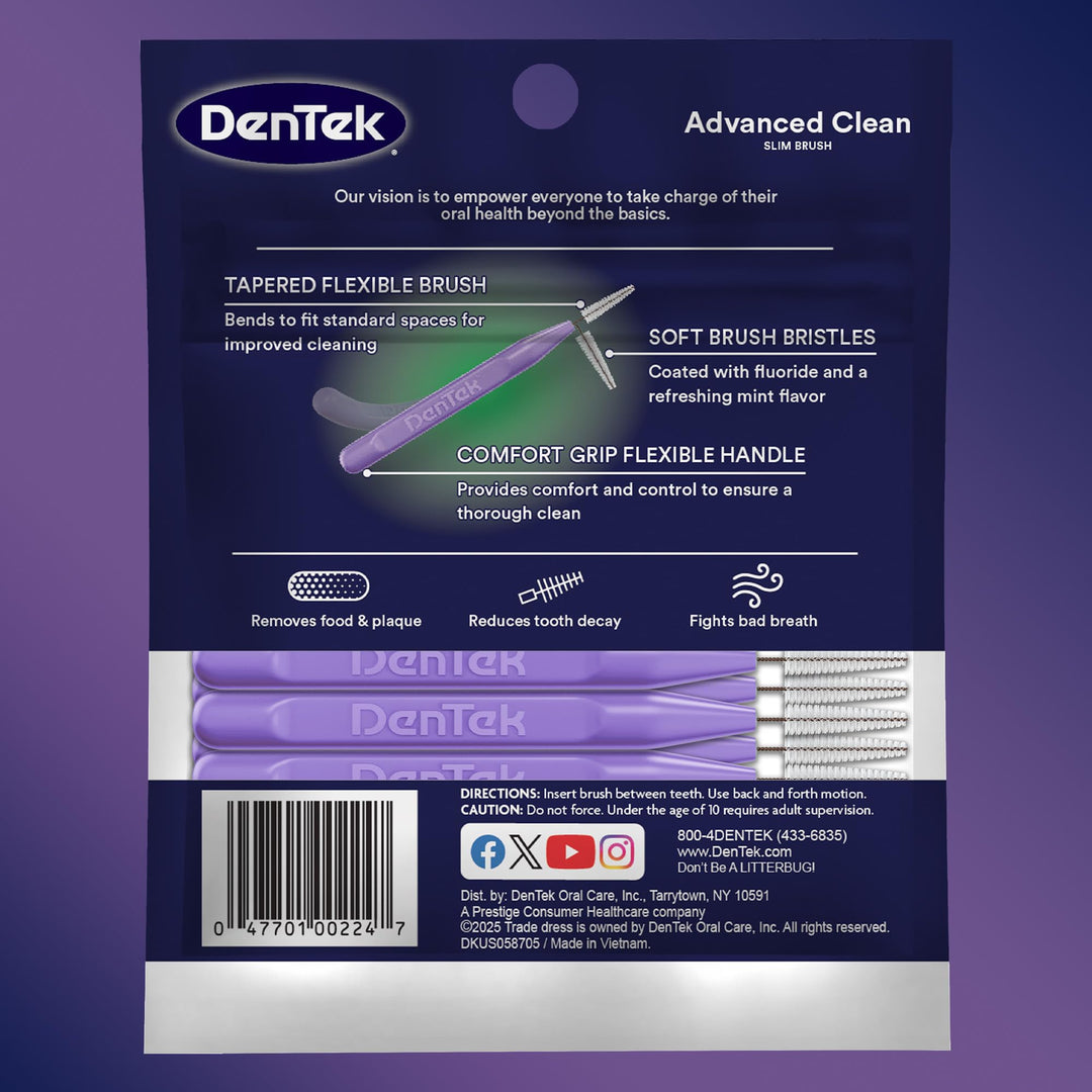 DenTek Slim Brush Advanced Clean Interdental Cleaners, Extra Tight, 32 Count