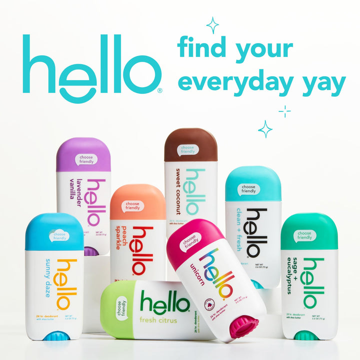 hello Unicorn Aluminum Free Deodorant for Women and Men with Shea Butter, 24-Hour Freshness, Baking Soda Free Deodorant, Dermatologically Tested, 2.6 oz Stick