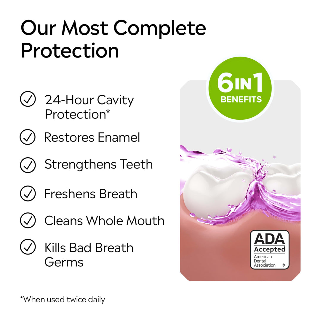 Listerine Total Care Alcohol-Free Anticavity Fluoride Mouthwash, 6 Benefit Oral Rinse to Help Kill 99.9% of Germs That Cause Bad Breath, Strengthen Enamel, Fresh Mint Flavor, 1 L