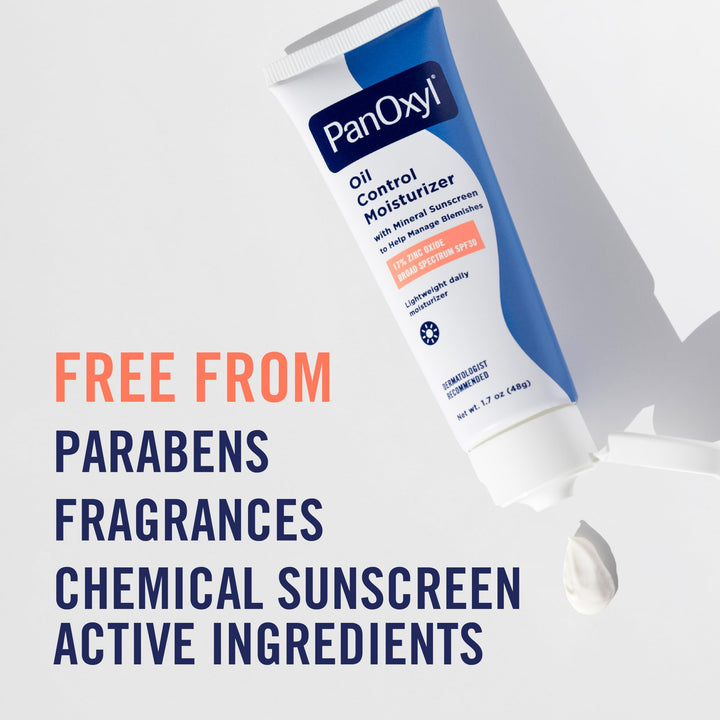 PanOxyl AM Oil Control Moisturizer, NEW Sheer Formula, Absorbs Excess Oil and Reduces Shine, with Mineral Sunscreen for Acne Prone and Oily Skin - SPF 30 - 1.7 oz