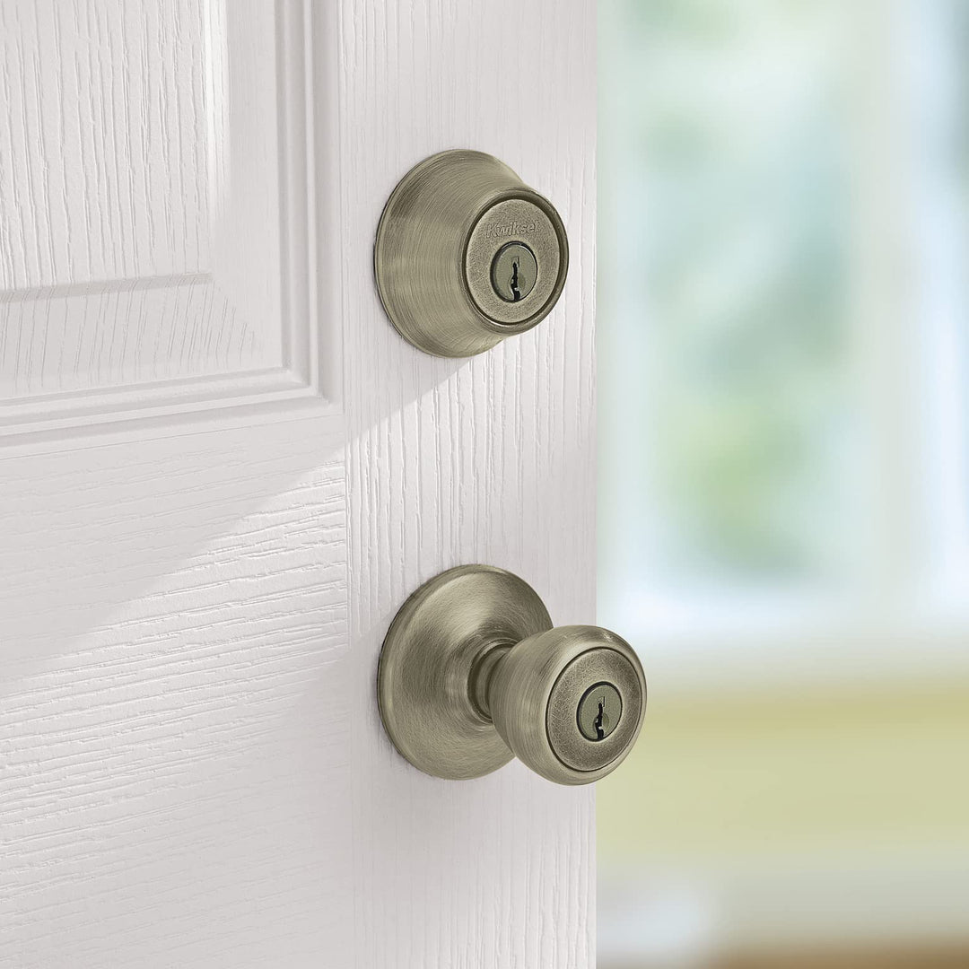 Kwikset 690 Tylo Entry Knob and Single Cylinder Deadbolt Combo 6-Pack, Antique Brass Retail $32.99