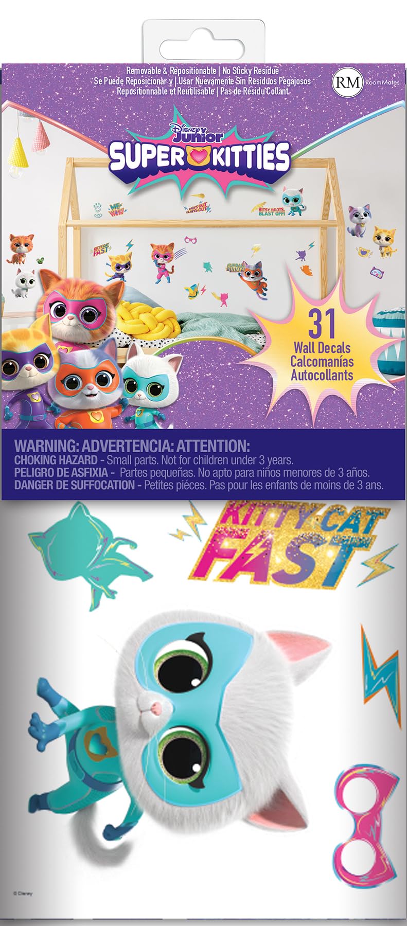 RoomMates RMK5541SCS Disney Junior SuperKitties Peel and Stick Wall Decals Retail $16.99
