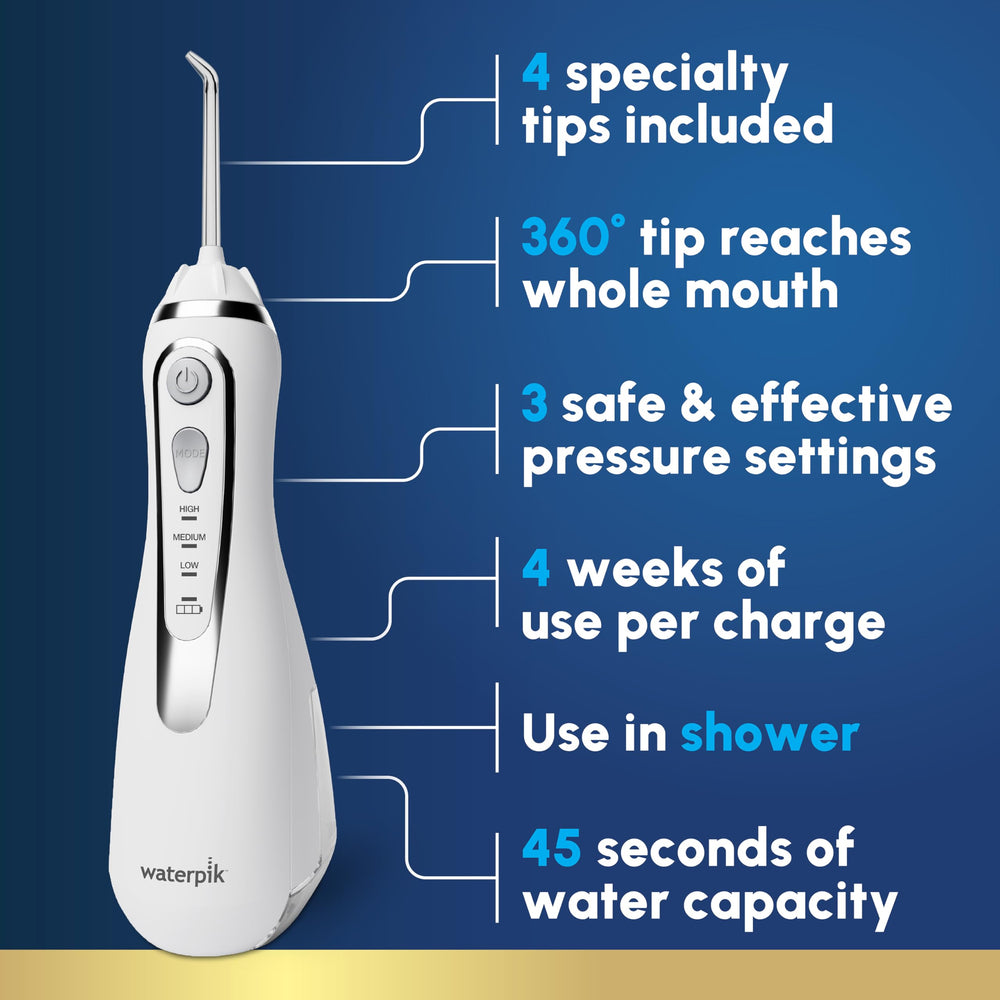 Waterpik Cordless Advanced 2.0 Water Flosser For Teeth, Gums, Braces, Dental Care With Travel Bag and 4 Tips, ADA Accepted, Rechargeable, Portable, and Waterproof, White WP-580, Packaging May Vary Retail $99.99
