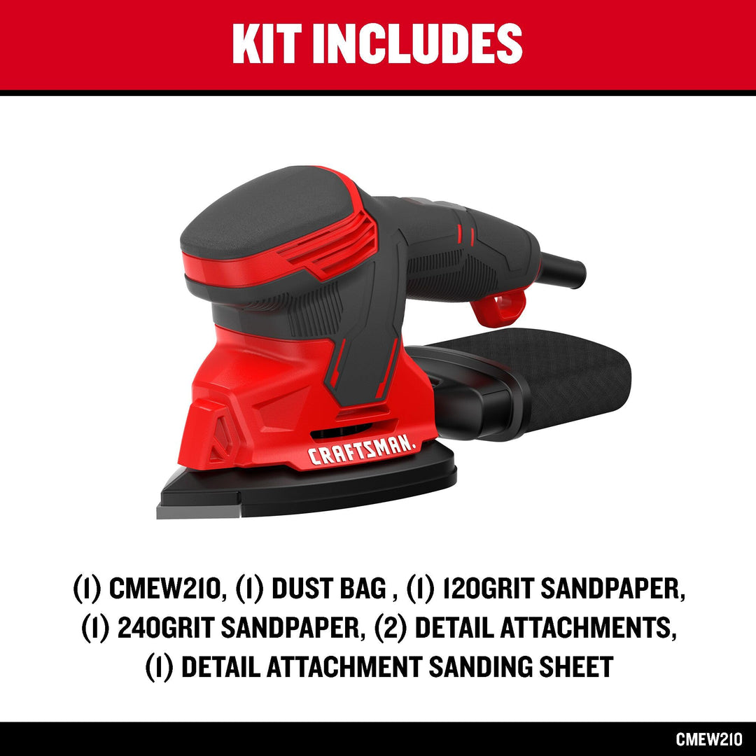 CRAFTSMAN Detail Sander, Corded Mouse Sander for Woodworking, Includes 2 Attachments, Sandpaper Sheets and Dust Bag (CMEW210) Retail $69.00