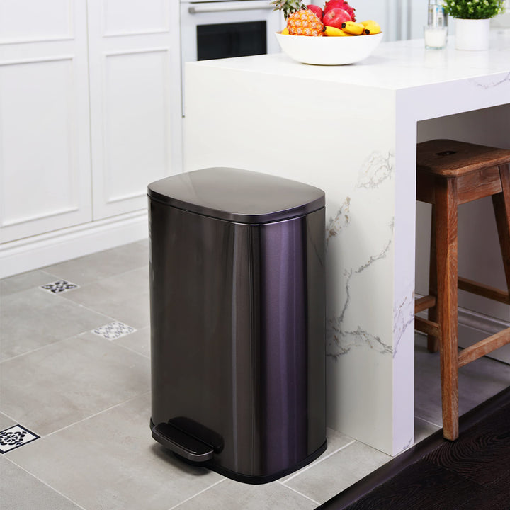 QUALIAZERO 50L/13Gal Heavy Duty Hands-Free Black Stainless Steel Commercial/Kitchen Step Trash Can, Fingerprint-Resistant Soft Close Lid Trashcan, Rectangle Shape (50L Rectangle BSS) Retail $69.98