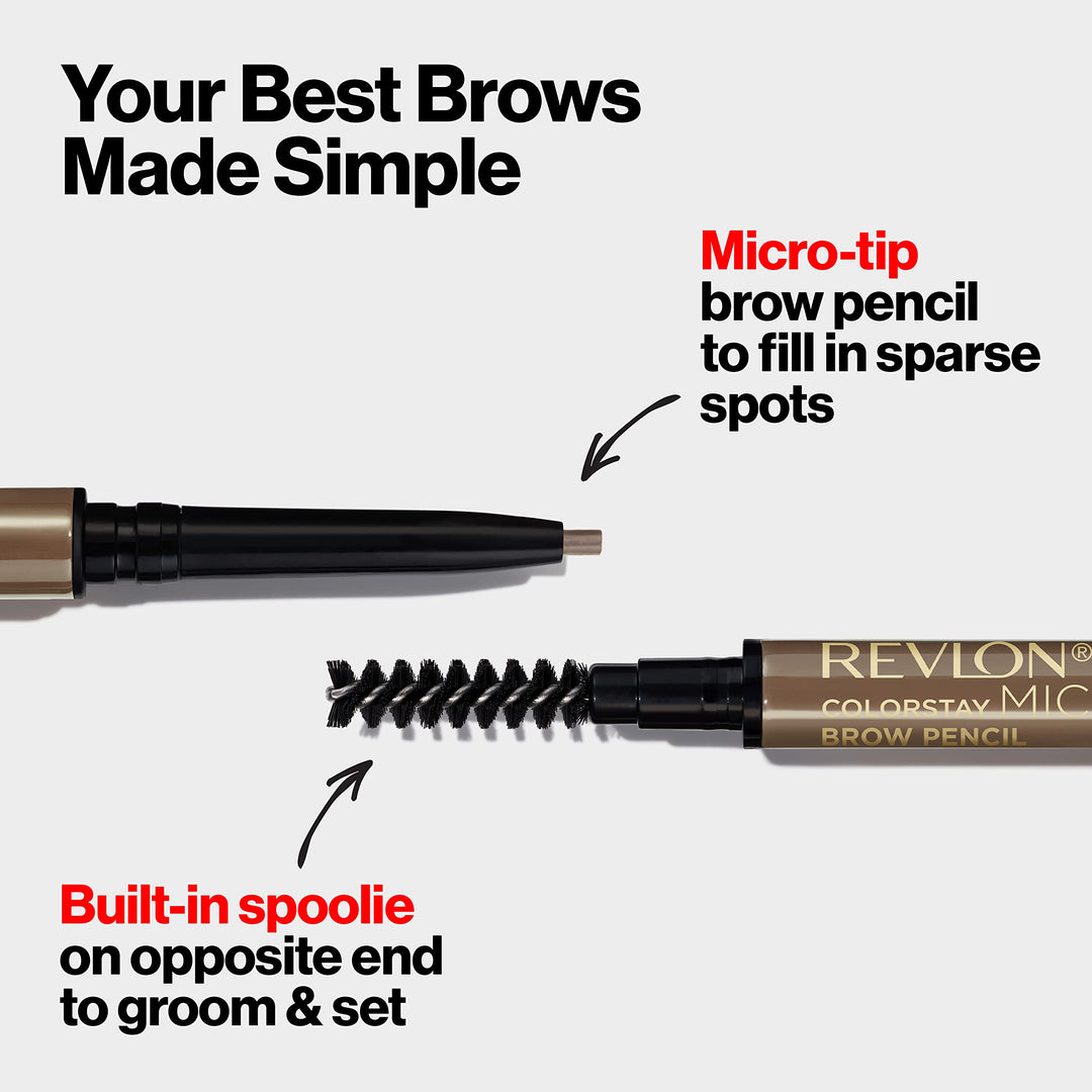 Revlon ColorStay Micro Eyebrow Pencil with Built In Spoolie Brush, Infused with Argan and Marula Oil, Stocking Stuffer for Her, 454 Medium Brown, 0.003 oz Retail $8.22