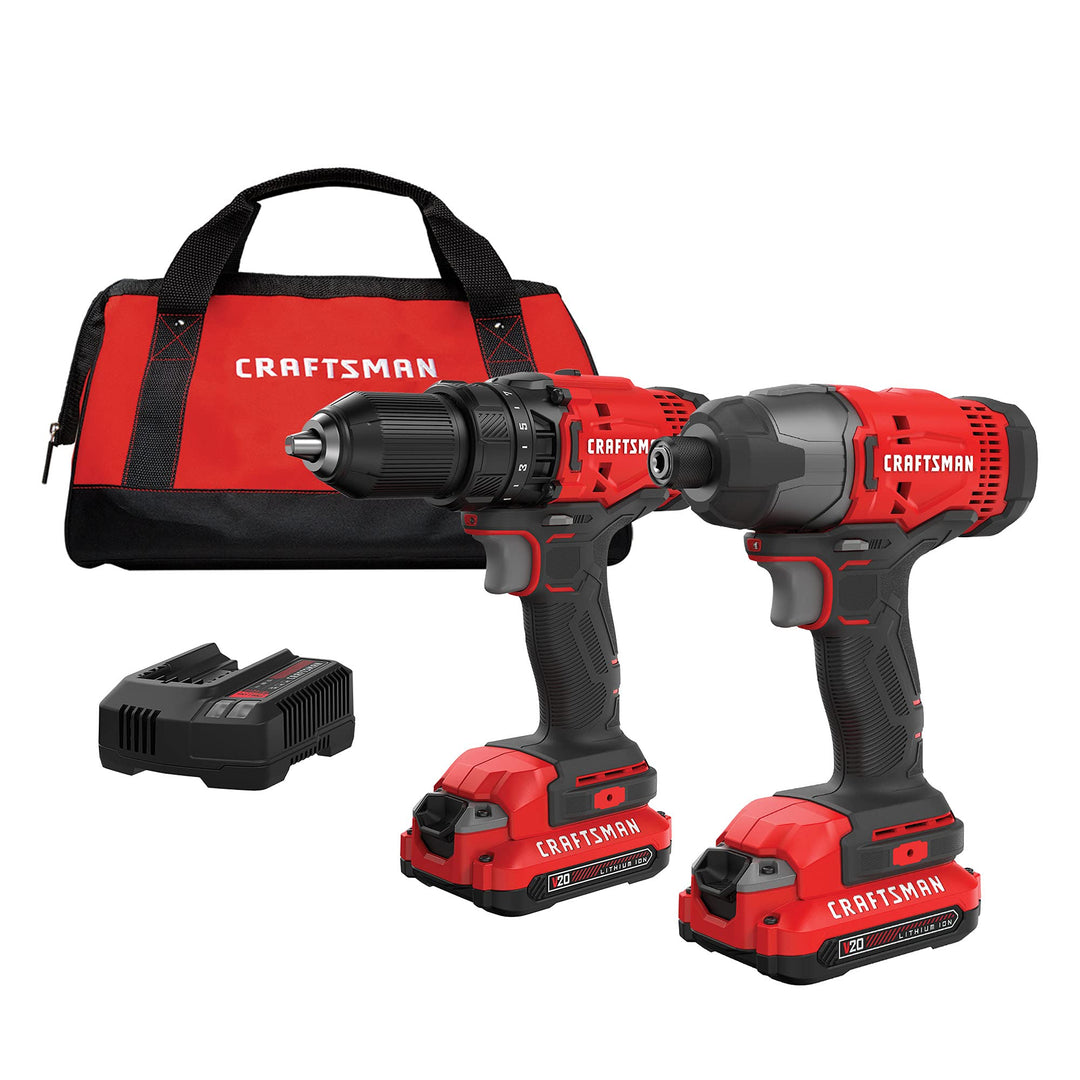CRAFTSMAN V20 MAX Cordless Drill Driver and Impact Driver Set, Power Tool Set with 2 Batteries and Charger, LED Work Light, 2 Bits, Bag (CMCK200C2) Retail $169.00