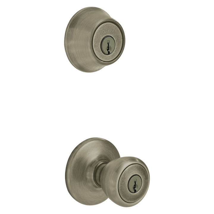 Kwikset 690 Tylo Entry Knob and Single Cylinder Deadbolt Combo 6-Pack, Antique Brass Retail $32.99