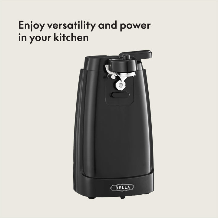 bella Electric Can Opener and Knife Sharpener, Removable Cutting Lever, Cord Storage, Stainless Steel Blade, Black