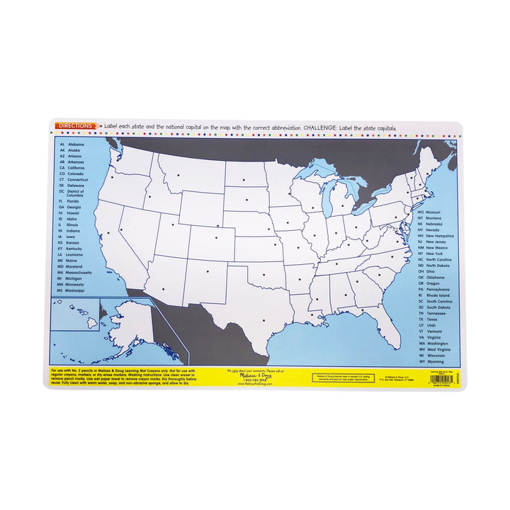 Melissa & Doug The United States Write A Mat, 1 EA Retail $5.00