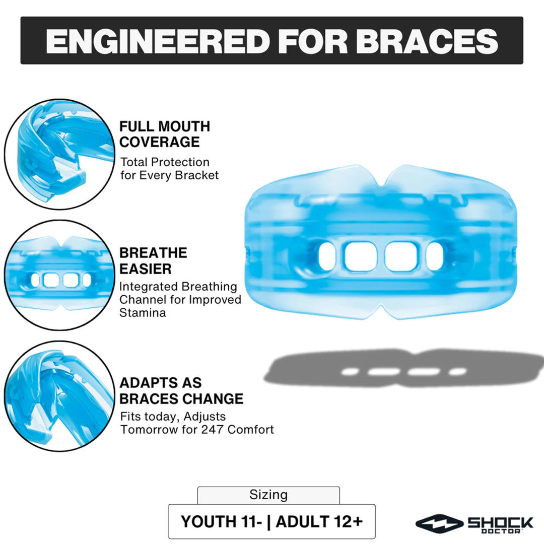 Double Braces Strapless Mouth Guard Blue, Youth Retail $25.99