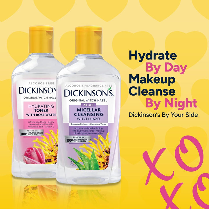 Dickinson's Enhanced Witch Hazel Hydrating Toner with Rosewater, Alcohol Free, 98% Natural Formula, 16 Fl Oz (Pack of 1)