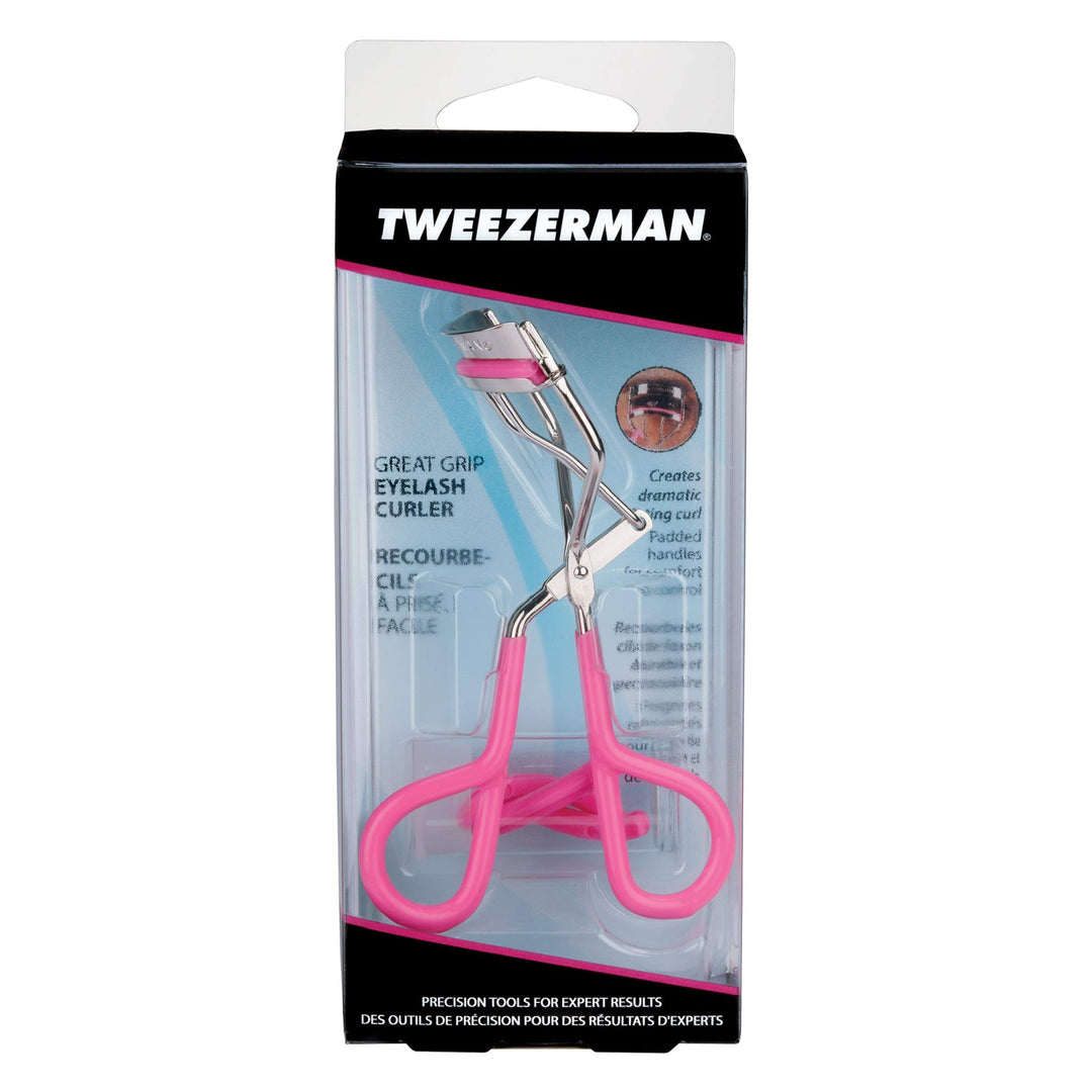 Tweezerman Neon Pink Comfort Grip Eyelash Curler - Makeup Eyelash Tool for All Eye Shapes