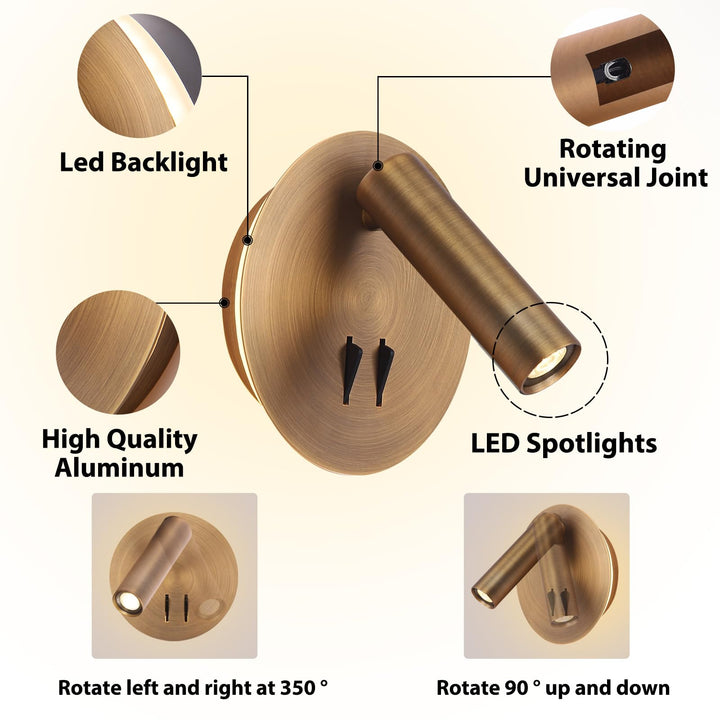 Wall Mount Reading Light for Bed, Backlight Night Wall Lamp, Hardwired Sconce with Switch, Adjustable Wall Sconce Surface Mount Book Reading Lamp,LED Wall Lighting for Bedroom Bedside Lamps (Bronze) Retail $49.99