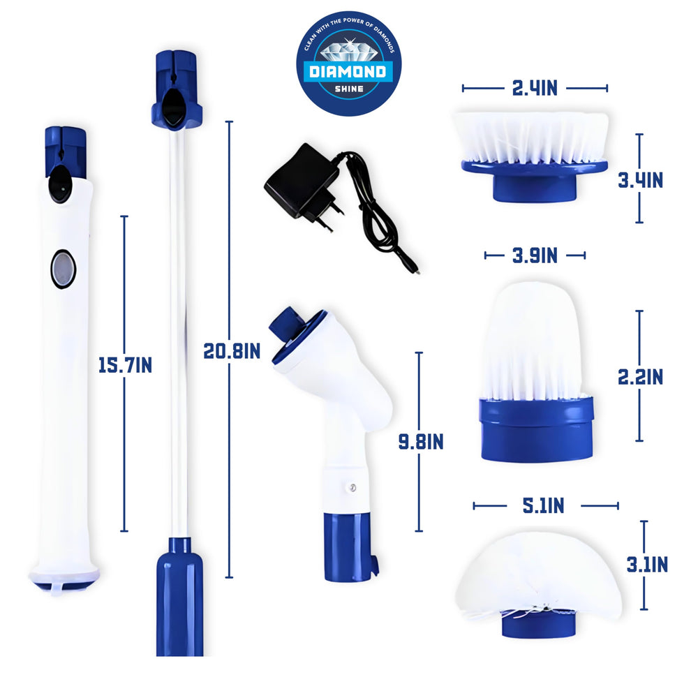Diamond Shine Power Scrubber - Electric Spin Scrubber - Rotary Powered Scrubbing Brush - Grout, Tile, Floors, Bathtubs, Showers, Sinks, Toilets - 3 Brush Heads Retail $59.99