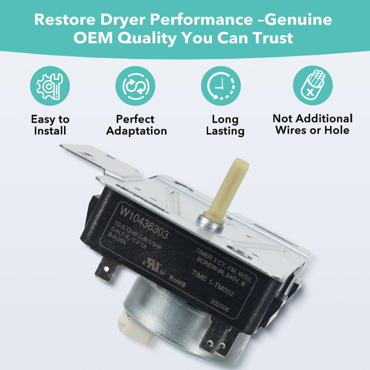 Lovgedr WPW10436303 W10436303 Dryer Timer Replacement, Genuine OEM, Replaces 418-618-20-B5, AP6021393, PS11754717, PS3632909, Fits Whirlpool, Kenmore, Amana, Admiral Dryers, 2-Year Warranty