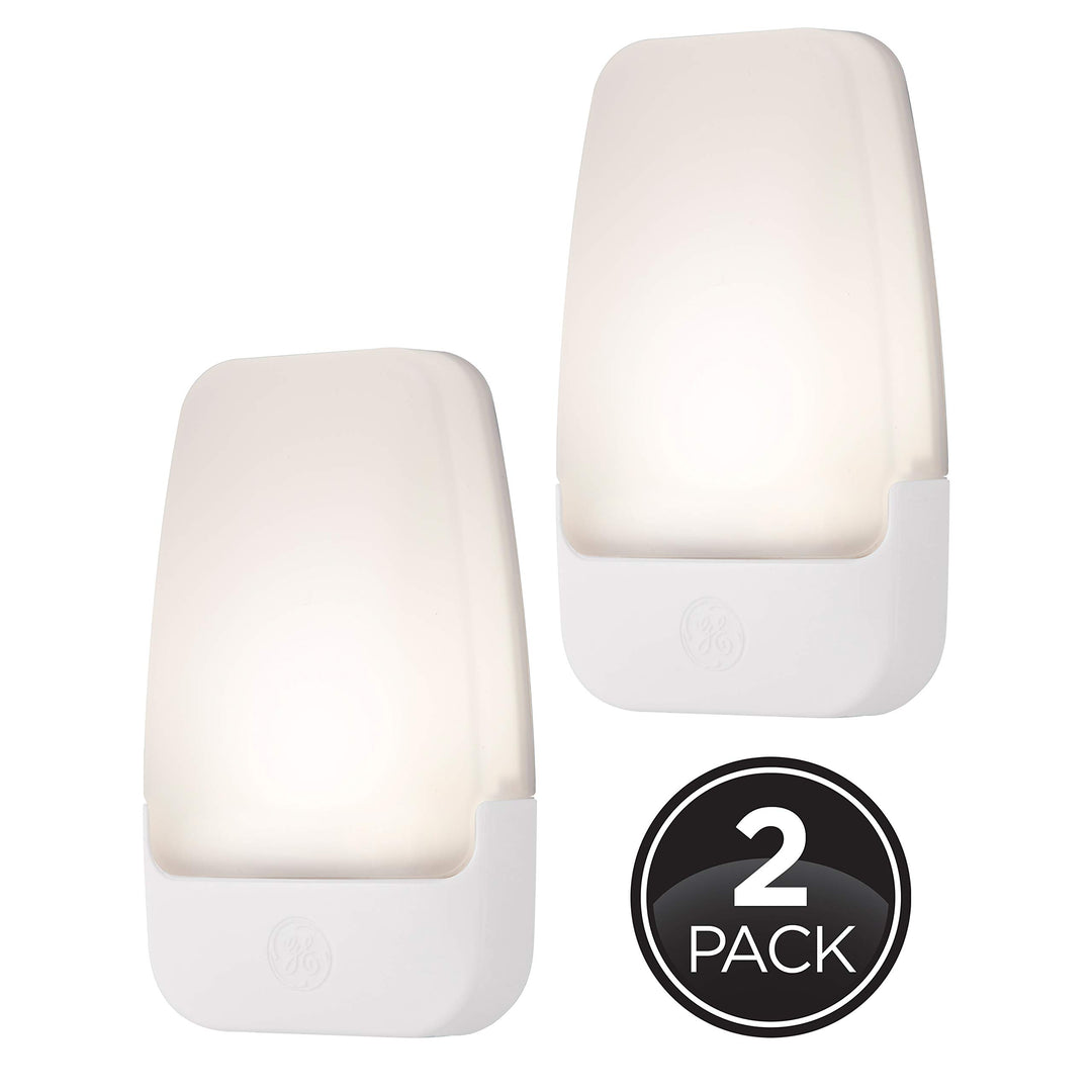 GE LED Night Light, Plug-in, Dusk to Dawn Sensor, Warm White, Ambient Lighting, Ideal Kids Adults Nightlight for Bedroom, Bathroom, Nursery, Hallway, Kitchen, 30966, 2 Pack Retail $11.99