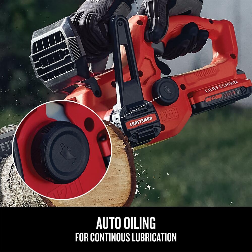 CRAFTSMAN Mini Chainsaw, 10 inch Mini Chainsaw Cordless, Electric Chain Saw, V20 Battery and Charger Included, Handheld Tree Trimmer Wood Cutter (CMCCS610D1) Retail $179.00