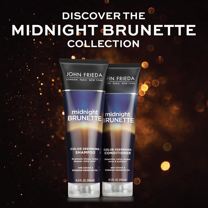 John Frieda Midnight Brunette Shampoo, Color Deepening Shampoo to Enhance and Refresh Brunette Tones, Cocoa and Primrose Oil-Infused Shampoo to Revive Brunette Color, 8.3 Oz