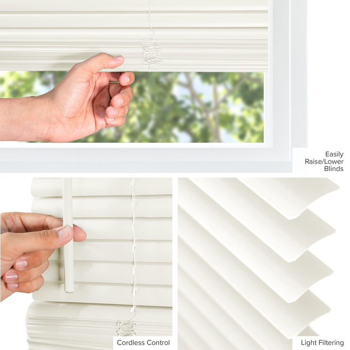 CHICOLOGY Cordless Mini Blinds, 1 Inch Vinyl Window Blinds, Room Darkening & Privacy, Easy Install with Adhesive Brackets, Child Safe, for Windows, Doors & Campers, Alabaster,72" W x 36" H Retail $22.99
