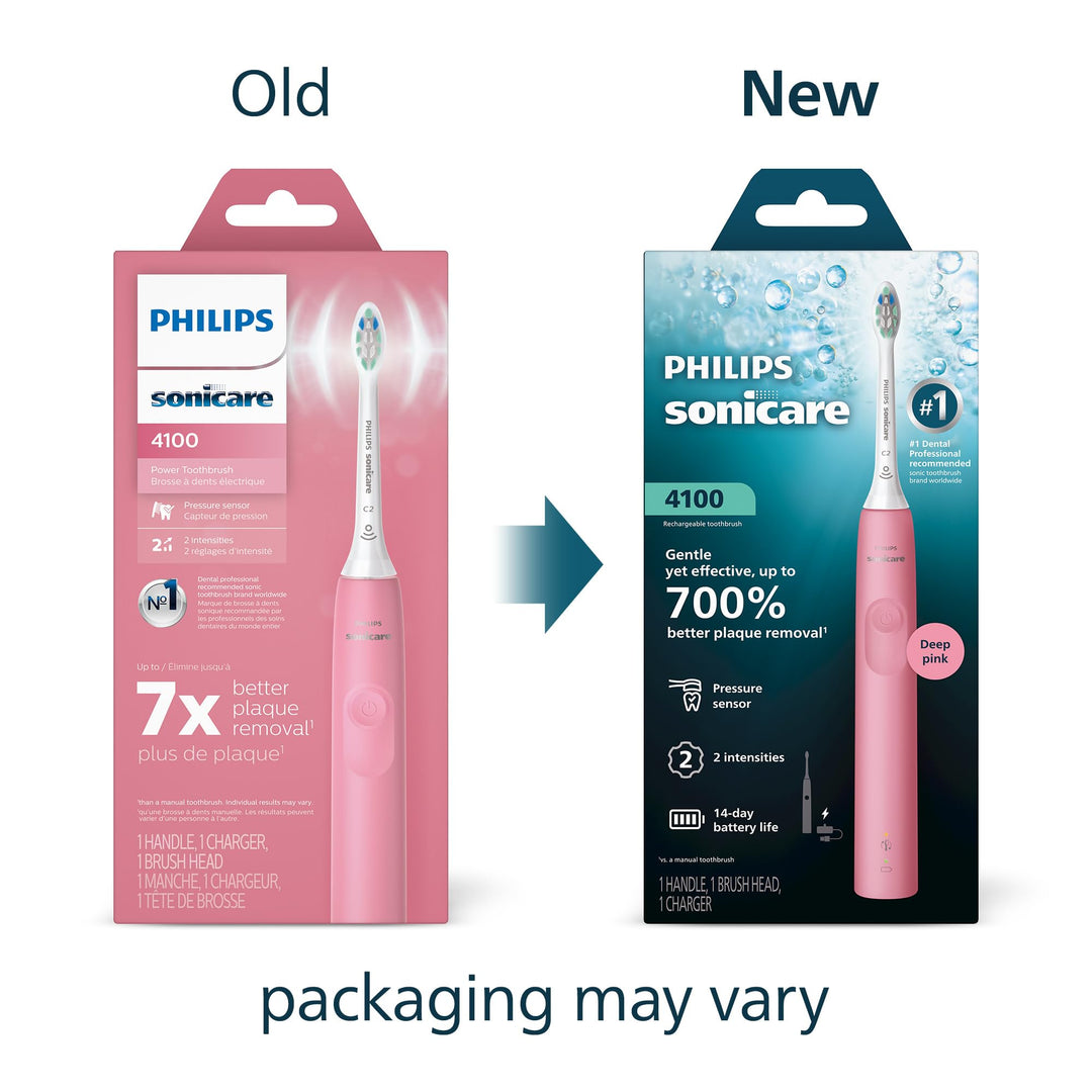 Philips Sonicare 4100 Series Electric Toothbrush - Sonic Toothbrush with Advanced Sonic Technology, Pressure Sensor, Two Intensity Settings, Smartimer & Quadpacer, Deep Pink, Model HX3681/26