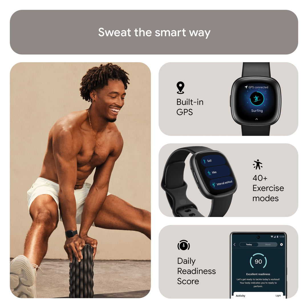 Fitbit Versa 4 Fitness Smartwatch with Daily Readiness, GPS, 24/7 Heart Rate, 40+ Exercise Modes, Sleep Tracking and more, Black/Graphite, One Size (S & L Bands Included) Retail $199.95