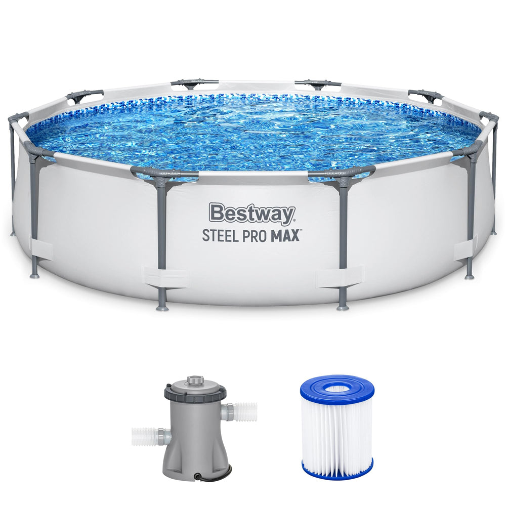 Bestway Steel Pro MAX 10' x 30" Round Metal Frame Above Ground Outdoor Backyard Swimming Pool Set with 330 Gallon Filter Pump Retail $110.16