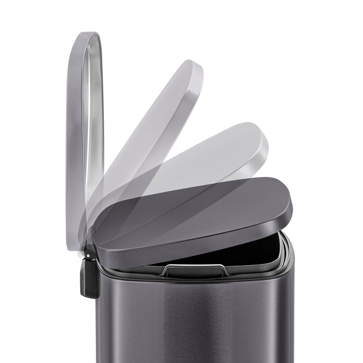 QUALIAZERO 50L/13Gal Heavy Duty Hands-Free Black Stainless Steel Commercial/Kitchen Step Trash Can, Fingerprint-Resistant Soft Close Lid Trashcan, Rectangle Shape (50L Rectangle BSS) Retail $69.98